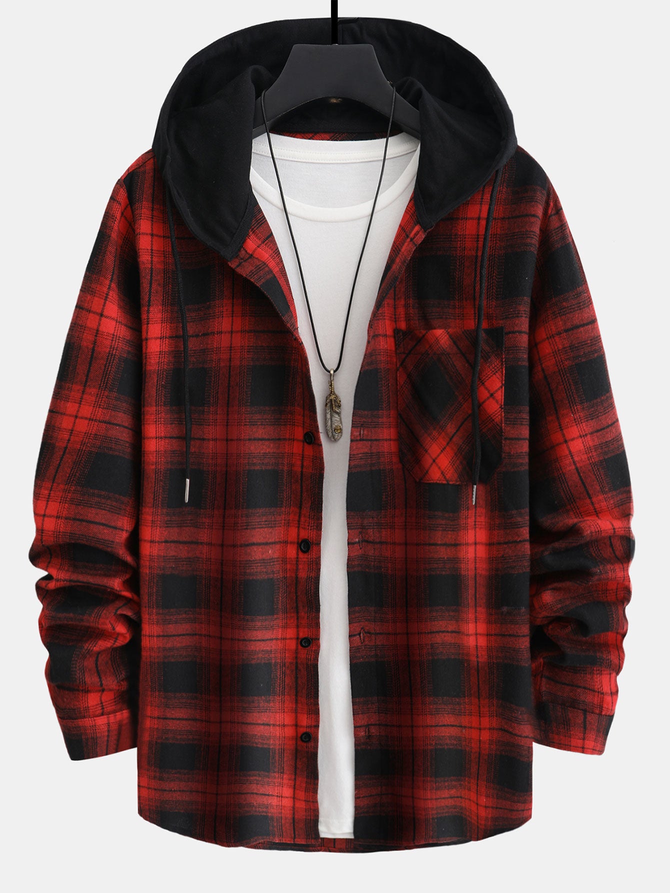 Long Sleeve Plaid Hooded Shirt