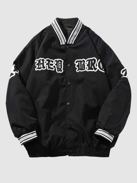 Men\'s Renovation Letter Printed Button Front Slant Pocket College Style Baseball Jacket